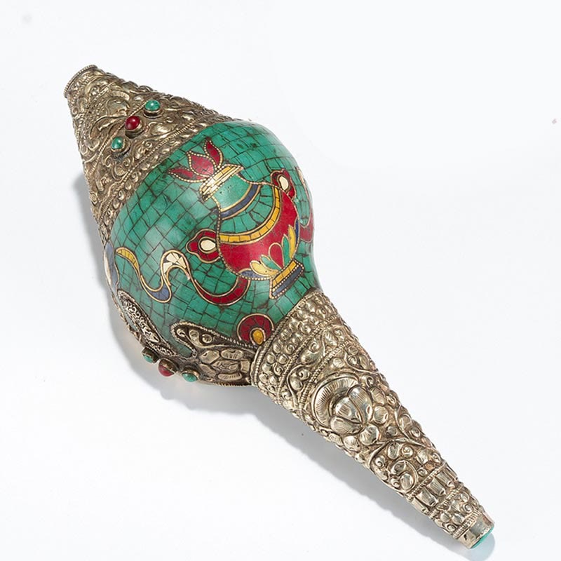 Tibetan Handmade Double Dorje Shankha Conch Decor 31x12cm