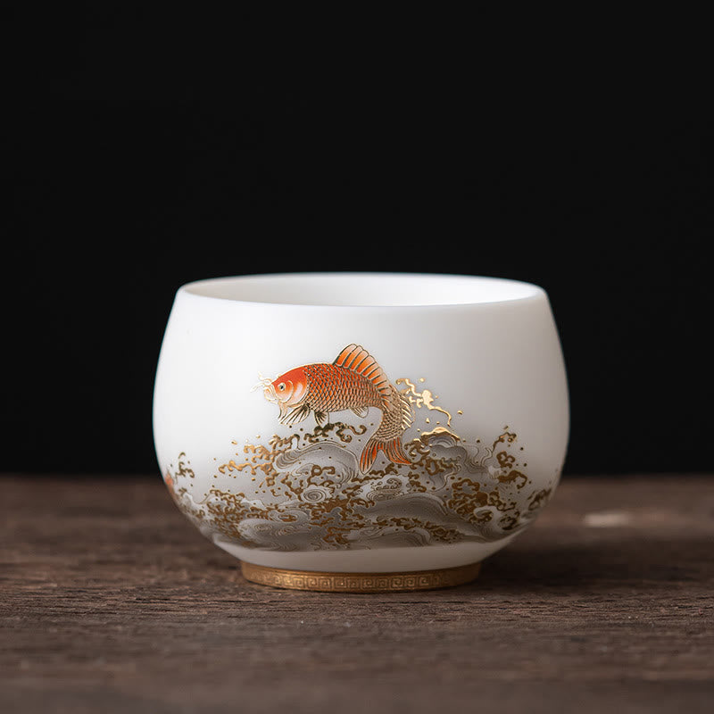 Ceramic Zen Decor Tea Cup | Phoenix Dragon Lotus Motifs