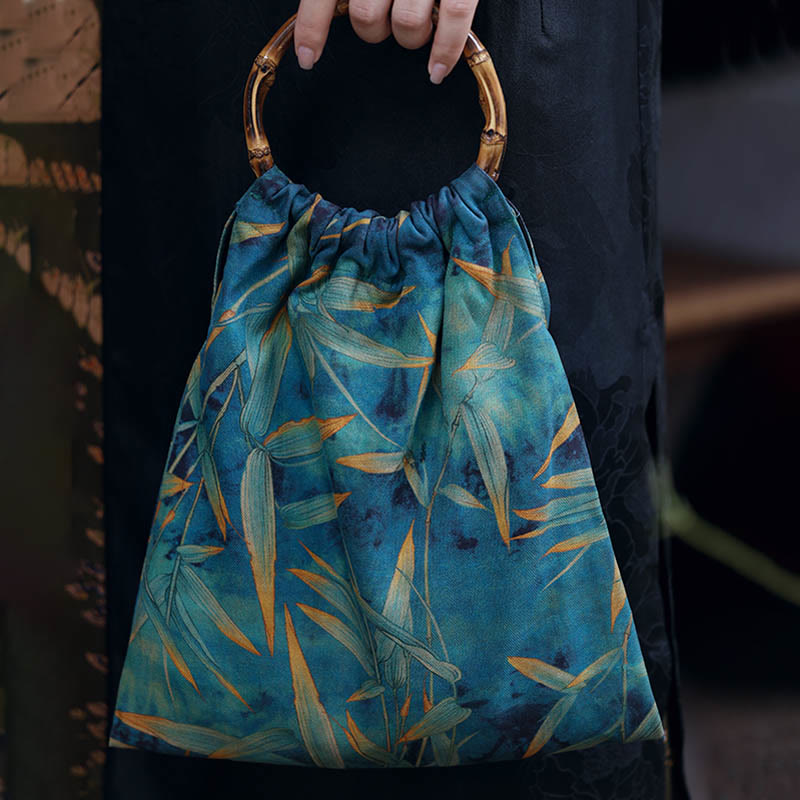 Blue Green Bamboo Leaves Spiritual Accessories Bag