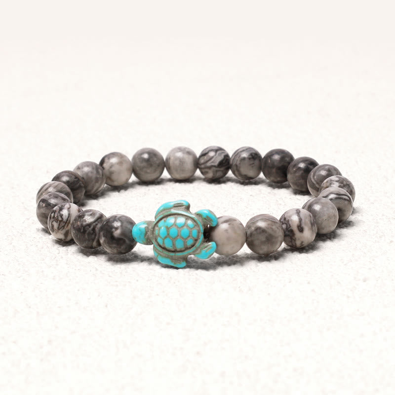 8mm Turquoise Blessing Bracelet with Sea Turtle Charm
