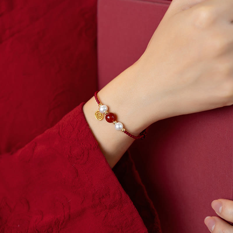 925 Sterling Silver Red String Bracelet with Fu Character