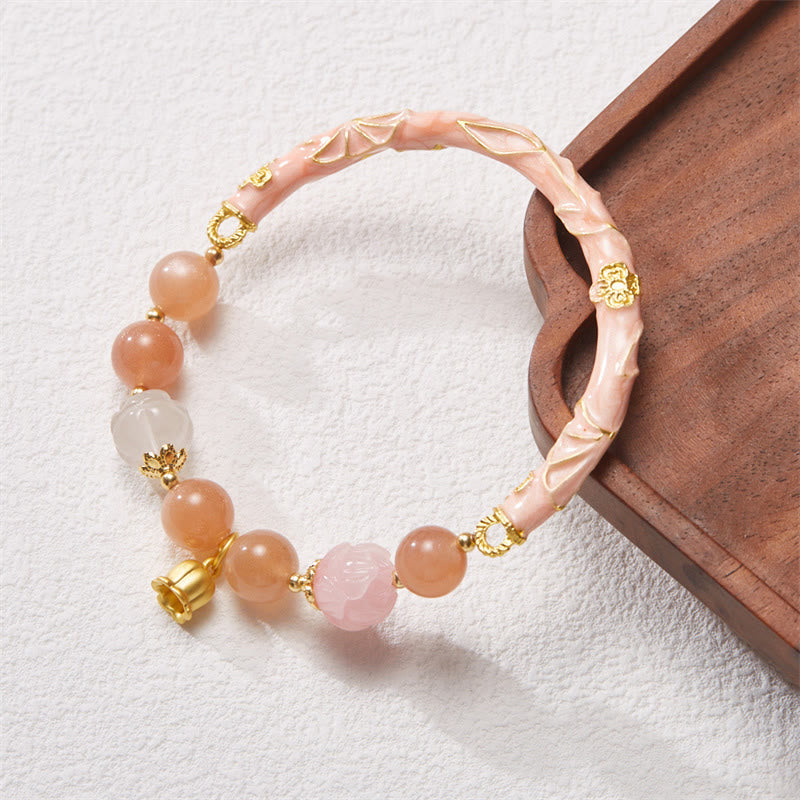 Sun Stone & Golden Silk Jade Positive Charm Bracelet