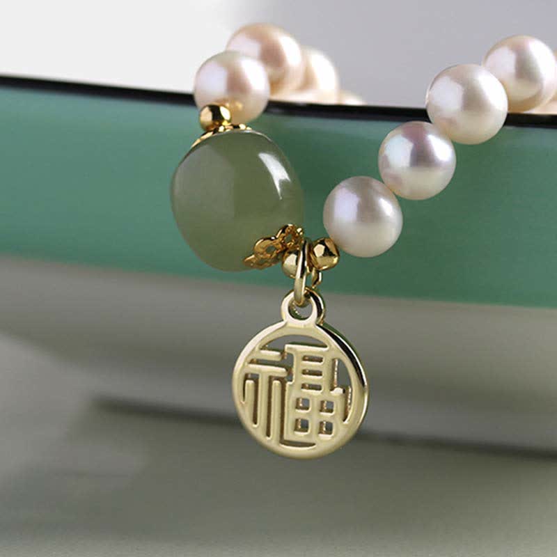 Natural Pearl Hetian Jade Bracelet for Happiness & Healing
