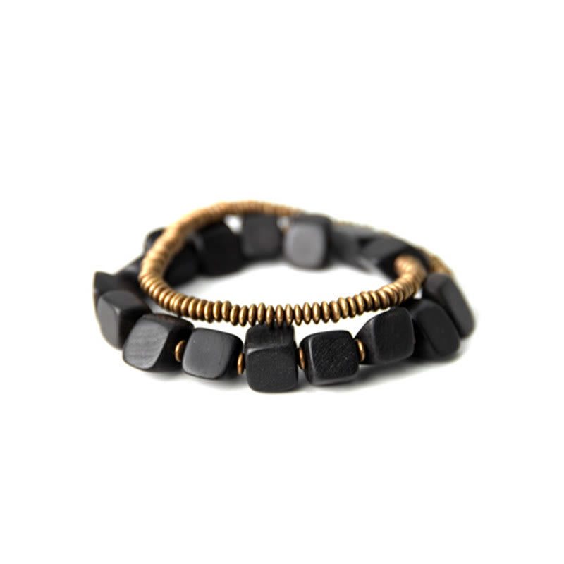 Ebony Wood Copper Peace Double Wrap Spiritual Bracelet