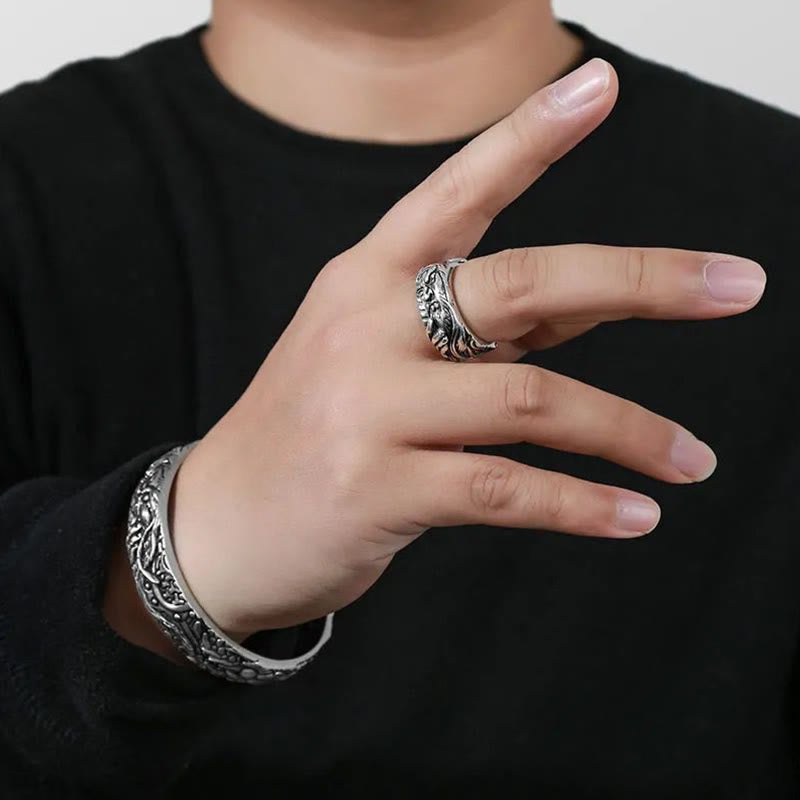 Adjustable Guan Gong Auspicious Clouds Wealth Ring in Copper