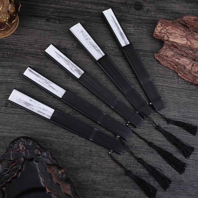 Plum Blossom Silk Bamboo Folding Fan 22.5cm Elegant Handheld