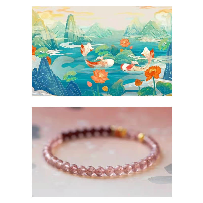 4mm Strawberry Quartz Lucky Koi Fish Healing Bracelet