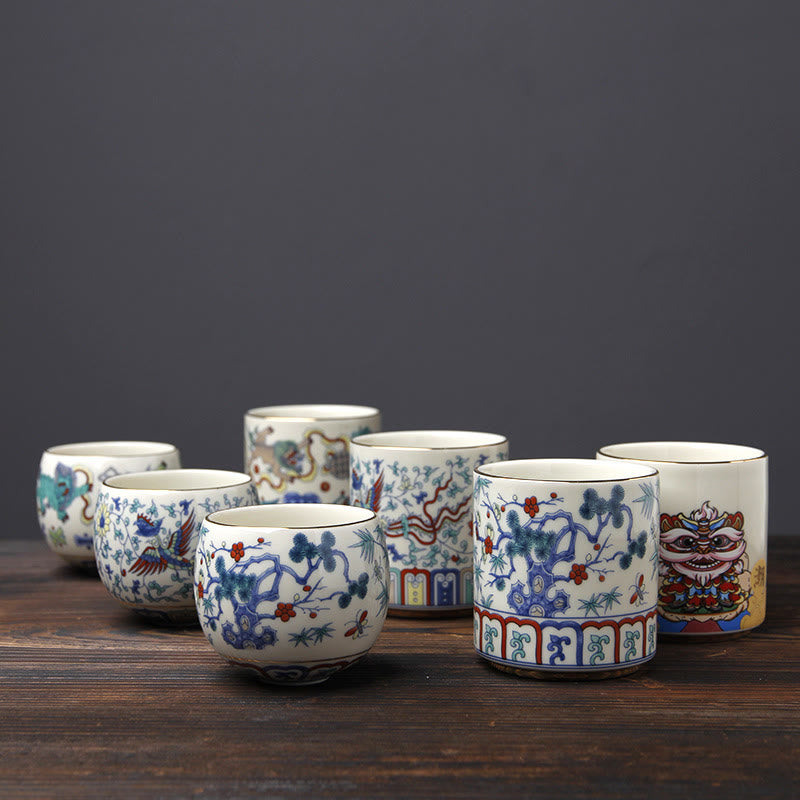 Vintage Ceramic Teacup with Plum Blossom Pine Bamboo Motifs