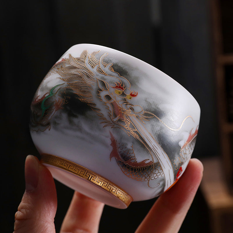 Gilt Gourd Dragon Porcelain Teacup 160ml Spiritual Tea Cup