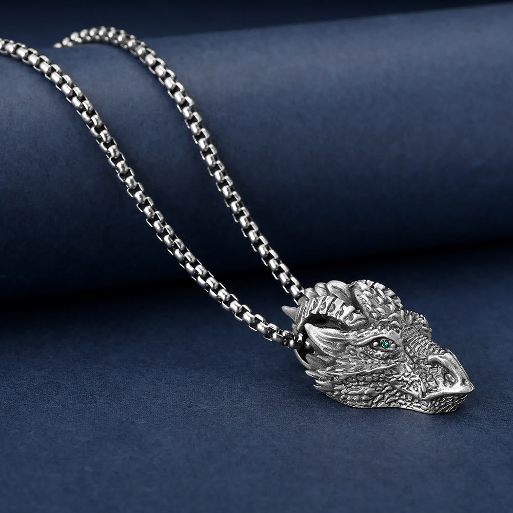 Pure Tin Dragon Head Protection Necklace Pendant