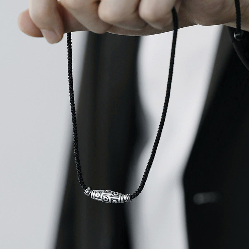 Sterling Silver Nine-Eye Dzi Bead Spiritual Protection Necklace