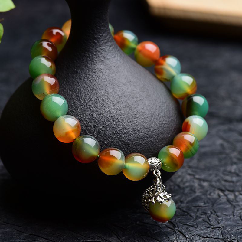8mm Tibetan Green Agate Healing Bracelet for Balance