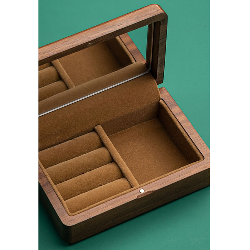 Black Walnut Wood Jewelry Storage Box with Mirror | Zen Decor
