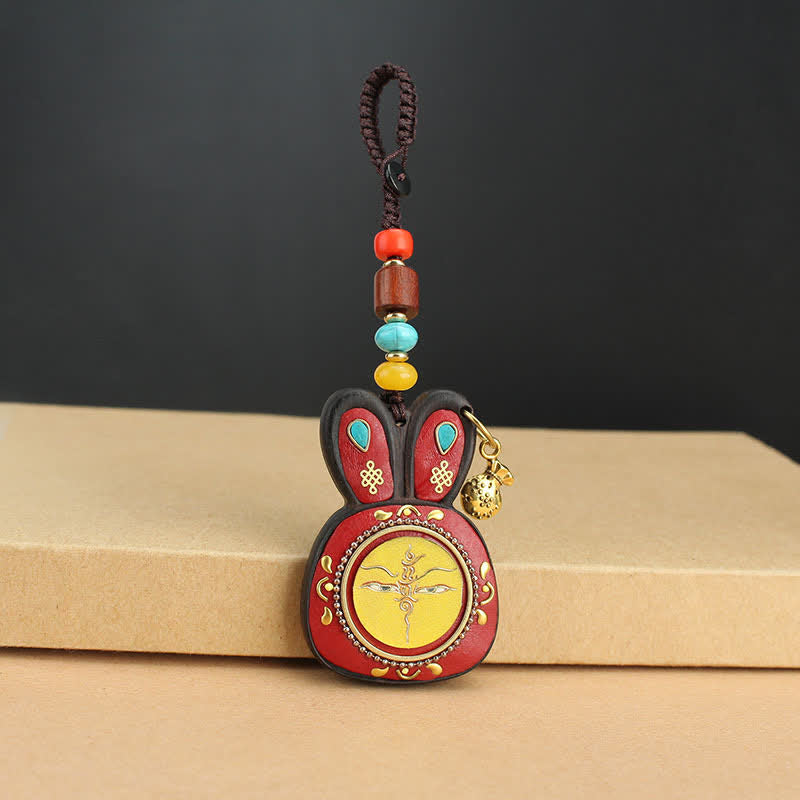 Ebony Five God of Wealth Thangka Key Chain Spiritual Jewelry