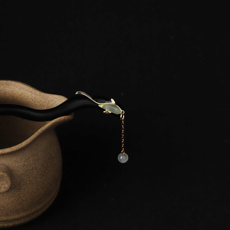 Ebony Hetian Jade Chinese Hairpin with Blessing Symbolism