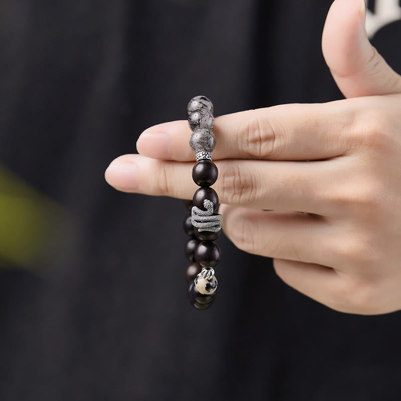 Ebony Wood Black Rutilated Quartz 10mm Balance Bracelet
