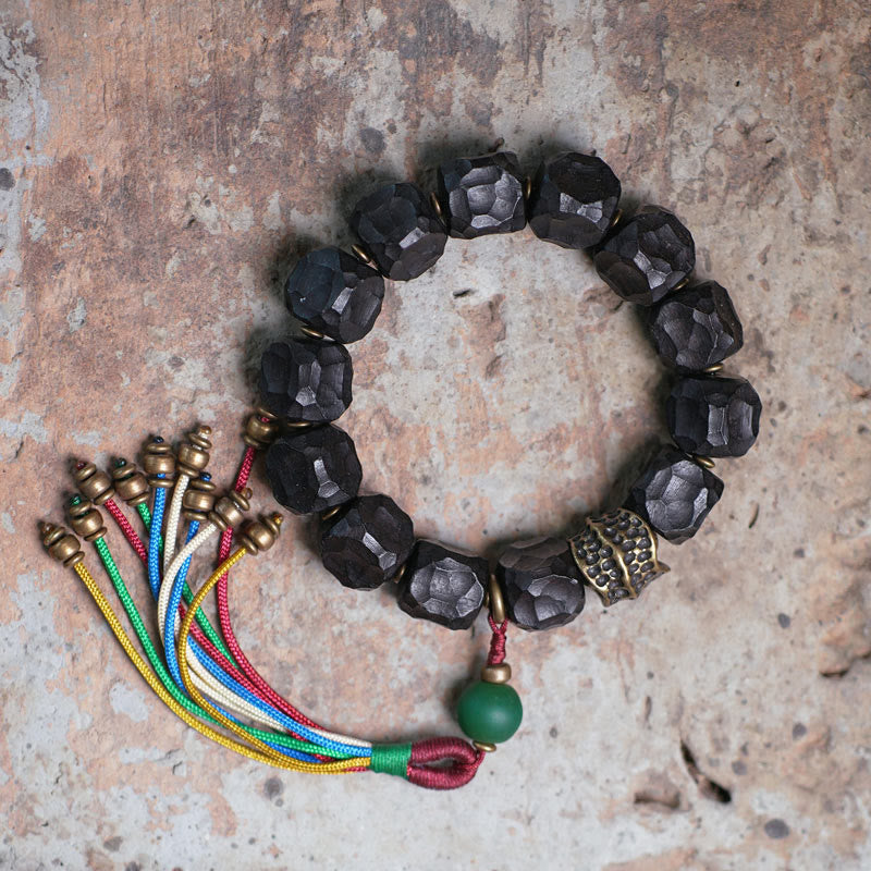 Ebony Wood and Copper Peace Wrist Mala Bracelet 15-18cm