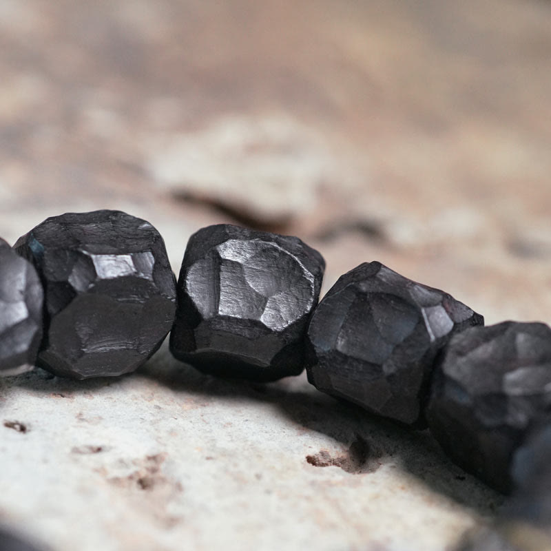 Ebony Wood and Copper Peace Wrist Mala Bracelet 15-18cm