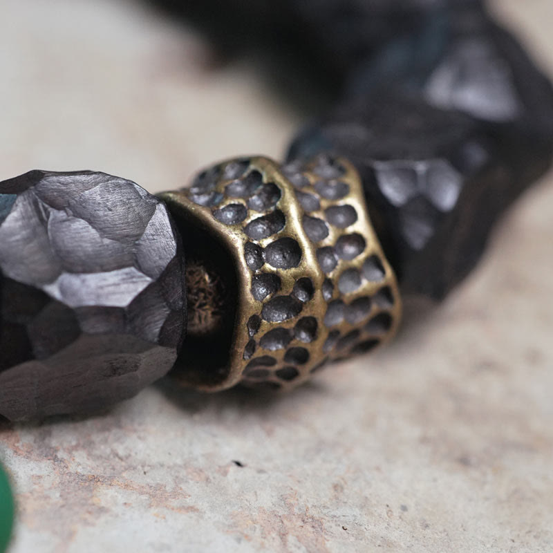 Ebony Wood and Copper Peace Wrist Mala Bracelet 15-18cm