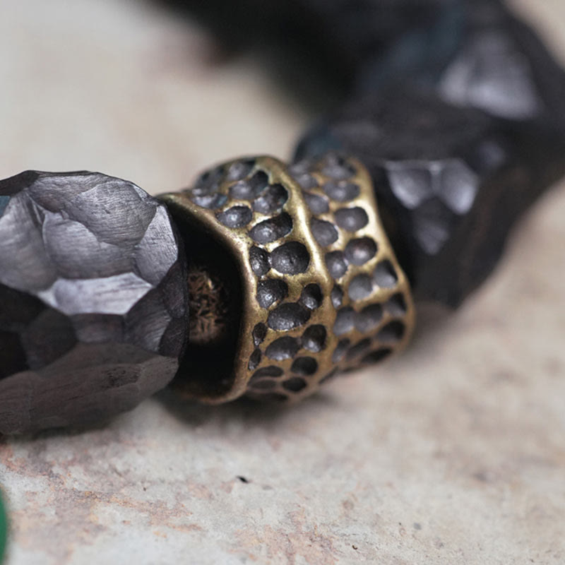 Ebony Wood and Copper Peace Wrist Mala Bracelet 15-18cm