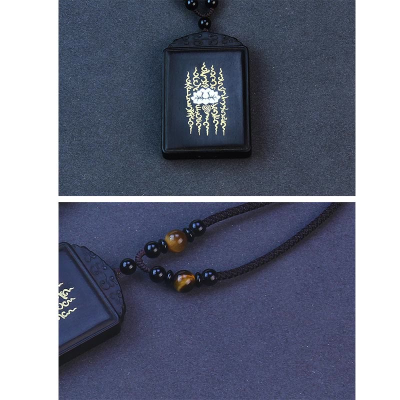 Ebony Wood Lotus Necklace 6cm | Sterling Silver Inlay