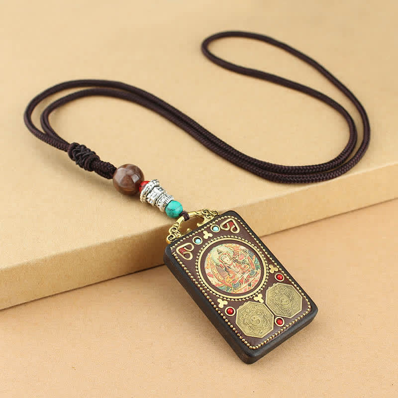 Ebony Wood Necklace Pendant with Five Gods of Wealth | Peace