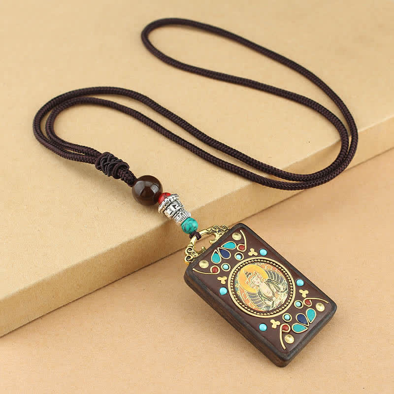 Ebony Wood Necklace Pendant with Five Gods of Wealth | Peace
