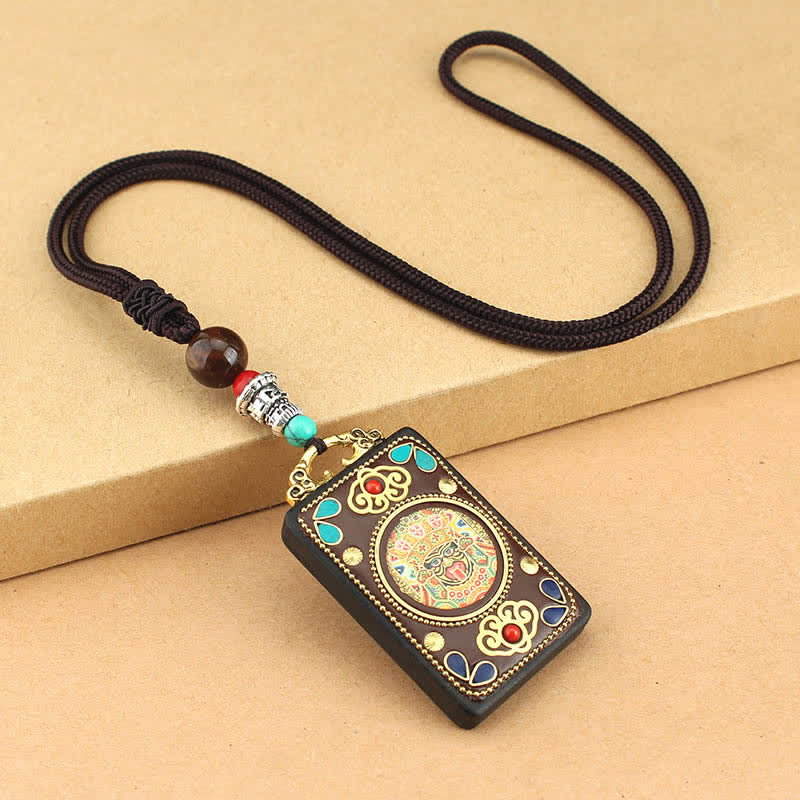Ebony Wood Necklace Pendant with Five Gods of Wealth | Peace