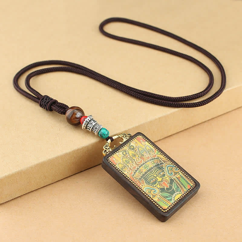 Ebony Wood Necklace Pendant with Five Gods of Wealth | Peace