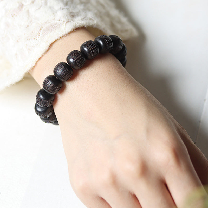 Ebony Wood Om Mani Padme Hum Balance Bracelet 13mm Unisex