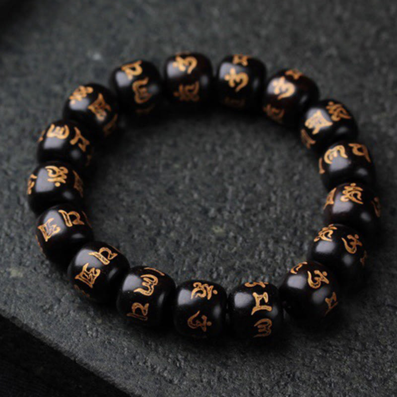 Ebony Wood Om Mani Padme Hum Peace Bracelet for Balance