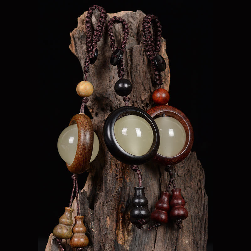 Ebony Wood Peace Key Chain | Red & Green Sandalwood Glow Beads