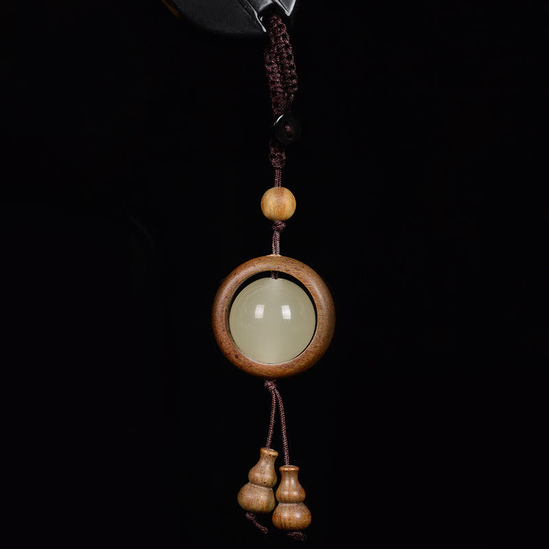 Ebony Wood Peace Key Chain | Red & Green Sandalwood Glow Beads