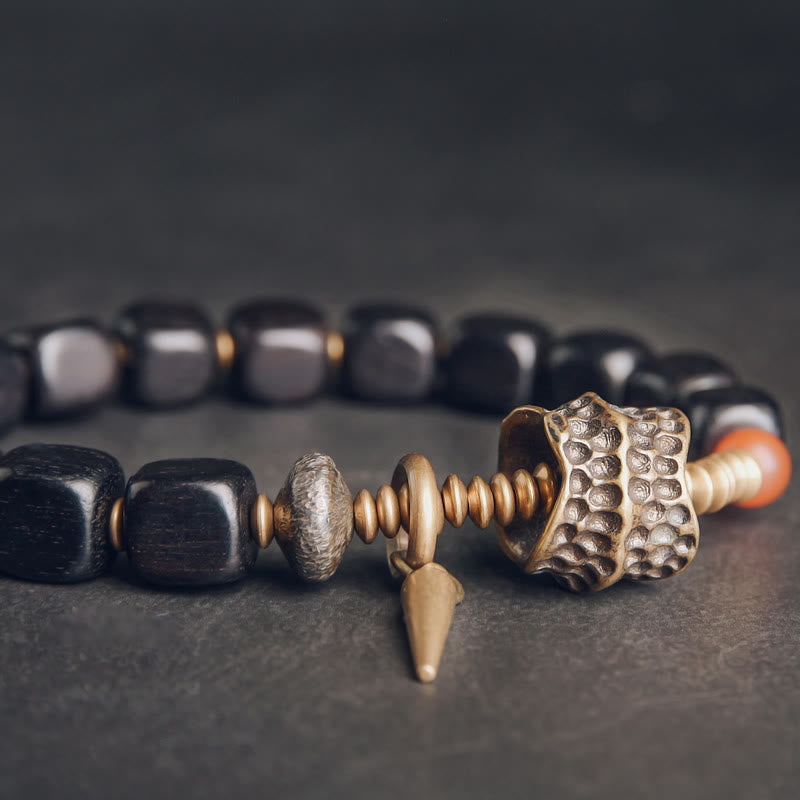 Ebony Wood Red Agate Peace Yin Yang Bracelet 8mm