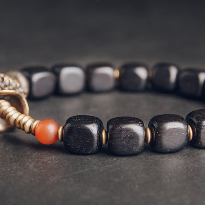 Ebony Wood Red Agate Peace Yin Yang Bracelet 8mm