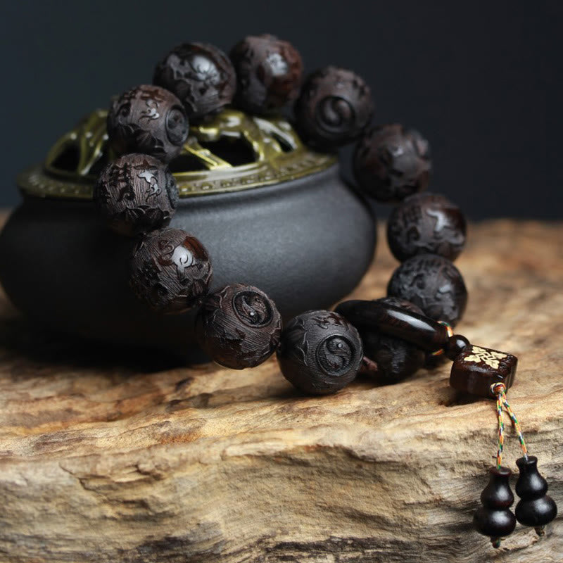Ebony Wood Yin Yang Balance Bracelet 20mm Beads