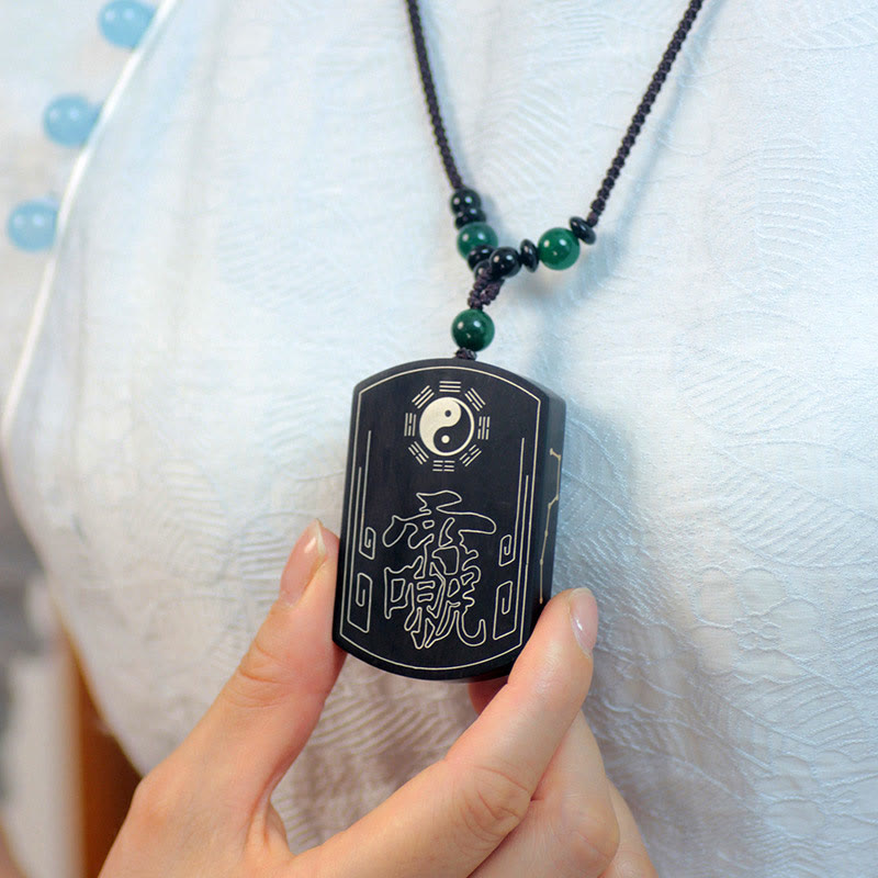 Ebony Wood Yin Yang Necklace with Sterling Silver for Balance