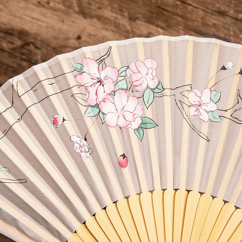 Jasmine Lotus Begonia Bamboo Folding Fan | Handheld Charm
