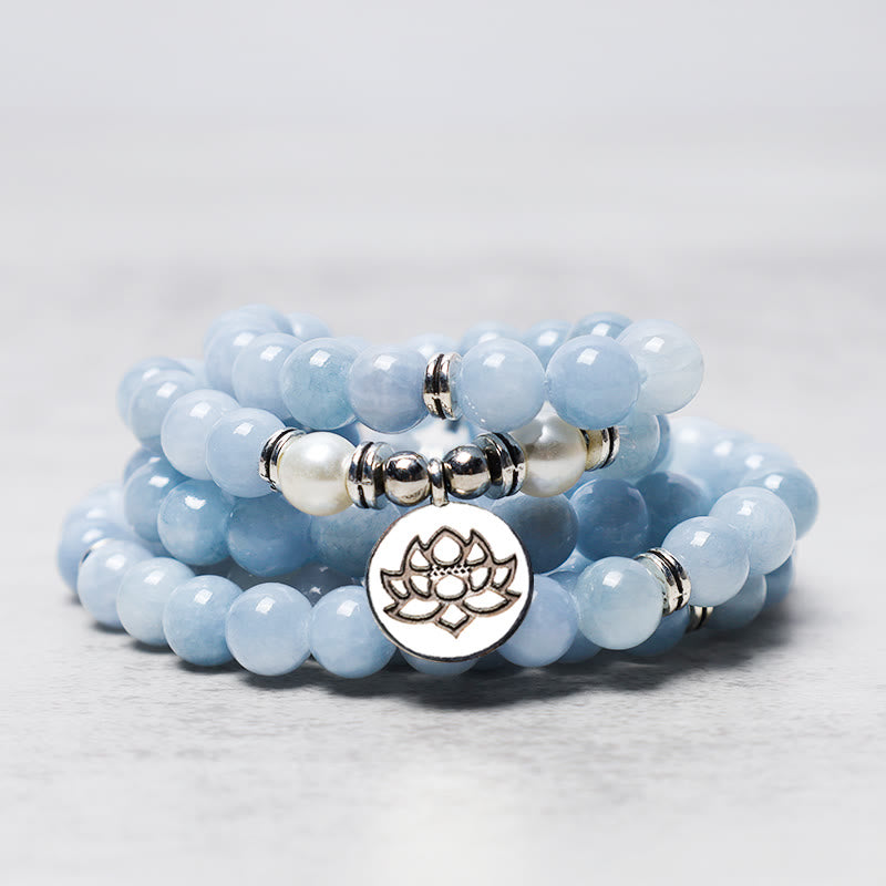 108 Beads Aquamarine Gemstone Mala for Meditation & Healing