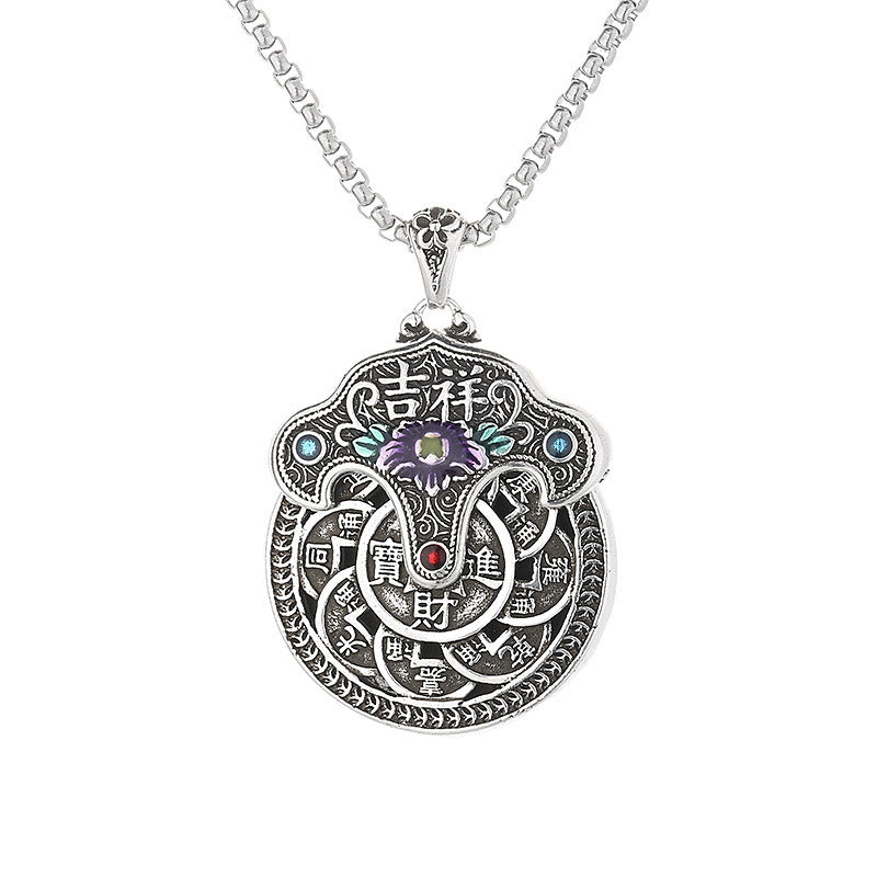 Peony Flower Copper Coins Spiritual Necklace for Wealth & Healing