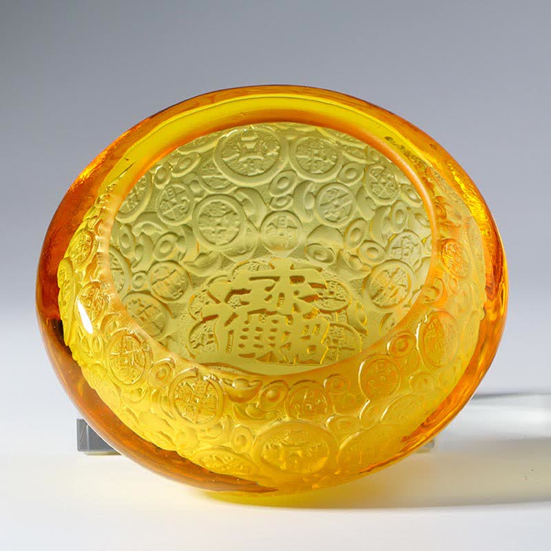 Handmade Liuli Crystal Treasure Bowl for Prosperity Decor