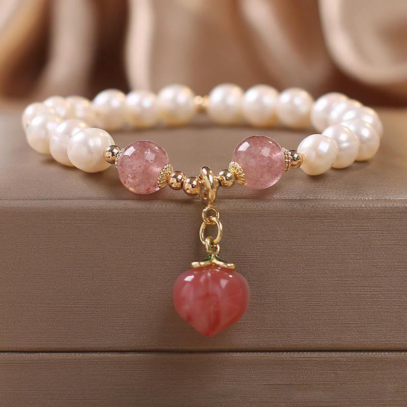 8mm Pearl Strawberry Quartz Love Wisdom Bracelet