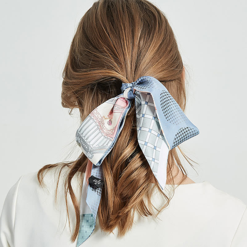 6cm x 125cm Mulberry Silk Twilly Scarf | Dunhuang Frescoes Sunset Pattern