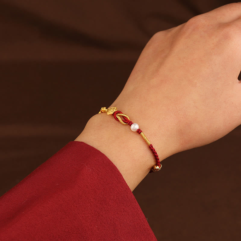 24K Gold Red String Wish Ruyi Fu Bracelet for Luck