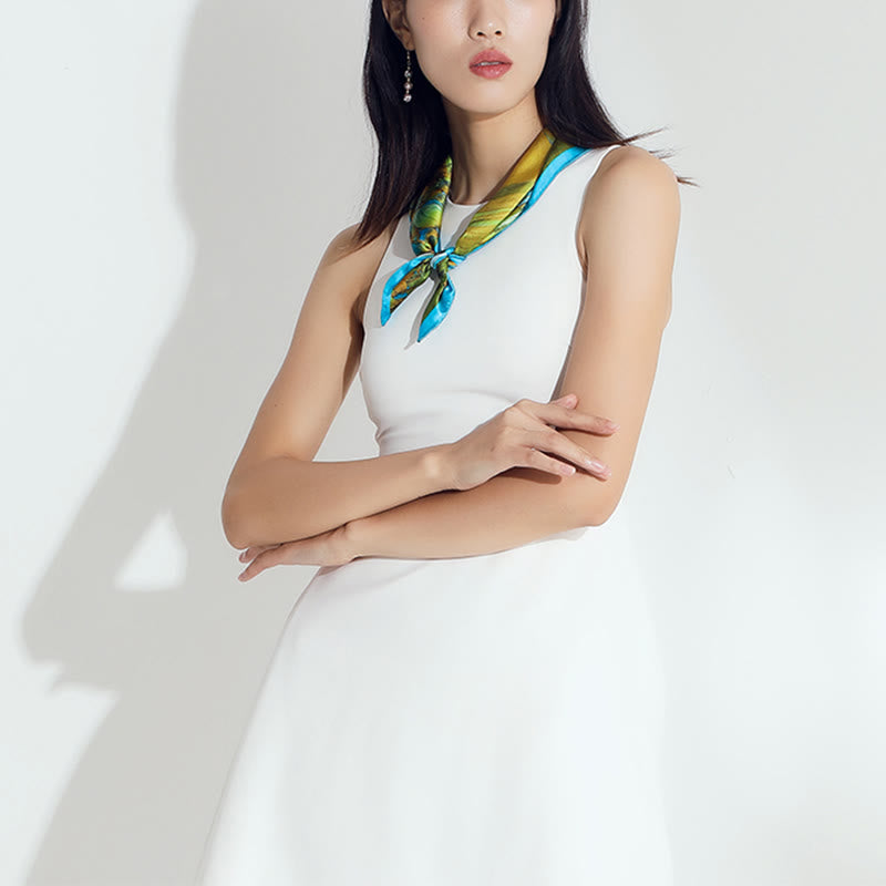 100% Mulberry Silk Tibetan Scarf Panorama of Rivers and Mountains