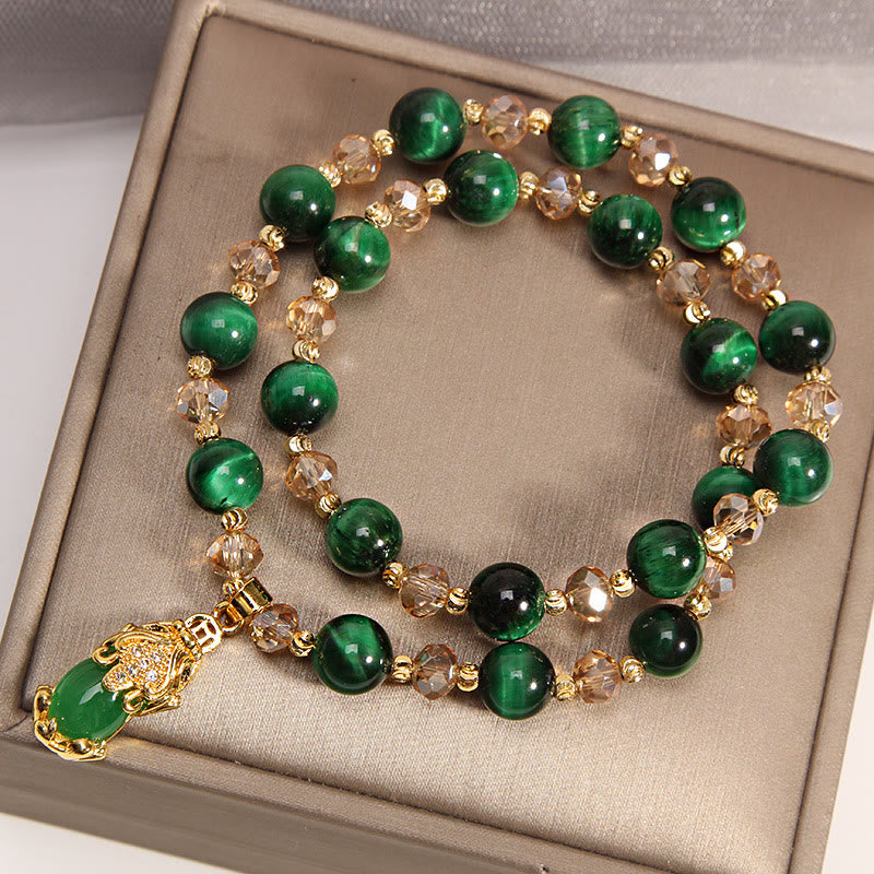 8mm Tiger Eye Pixiu Fox Double Wrap Protection Bracelet