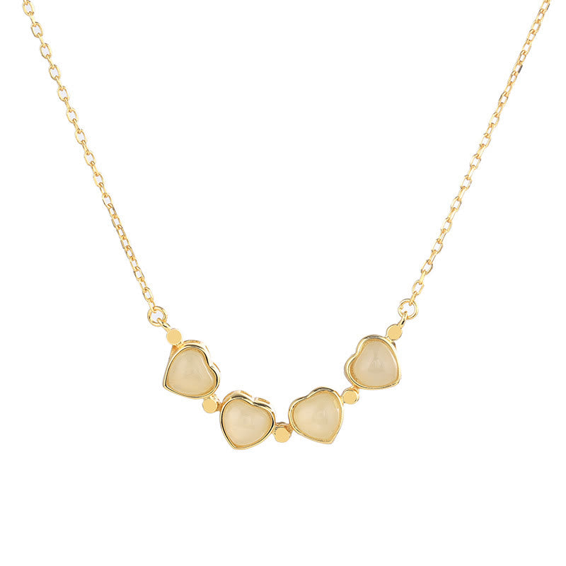 925 Sterling Silver Four Leaf Clover Jade Necklace for Abundance & Protection