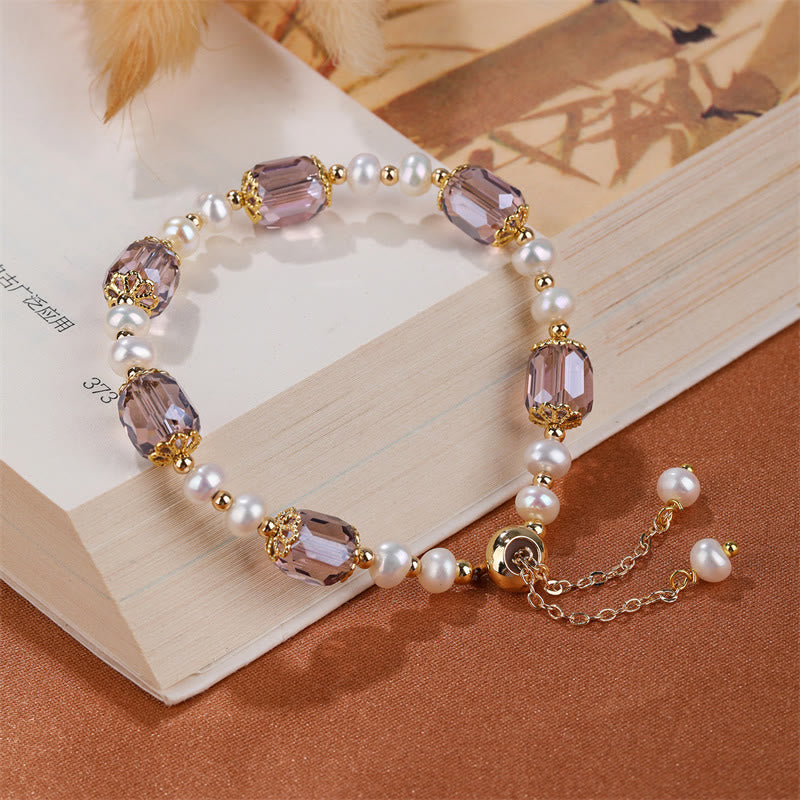 Amethyst Pearl Peace Healing Bracelet 14-16cm Wrist