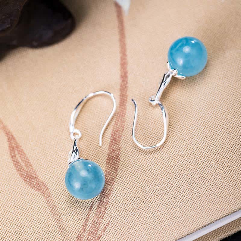 925 Sterling Silver Aquamarine Earrings Necklace for Emotional Healing