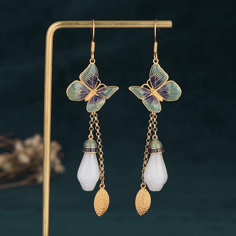 80mm White Jade Feng Shui Fortune Drop Earrings